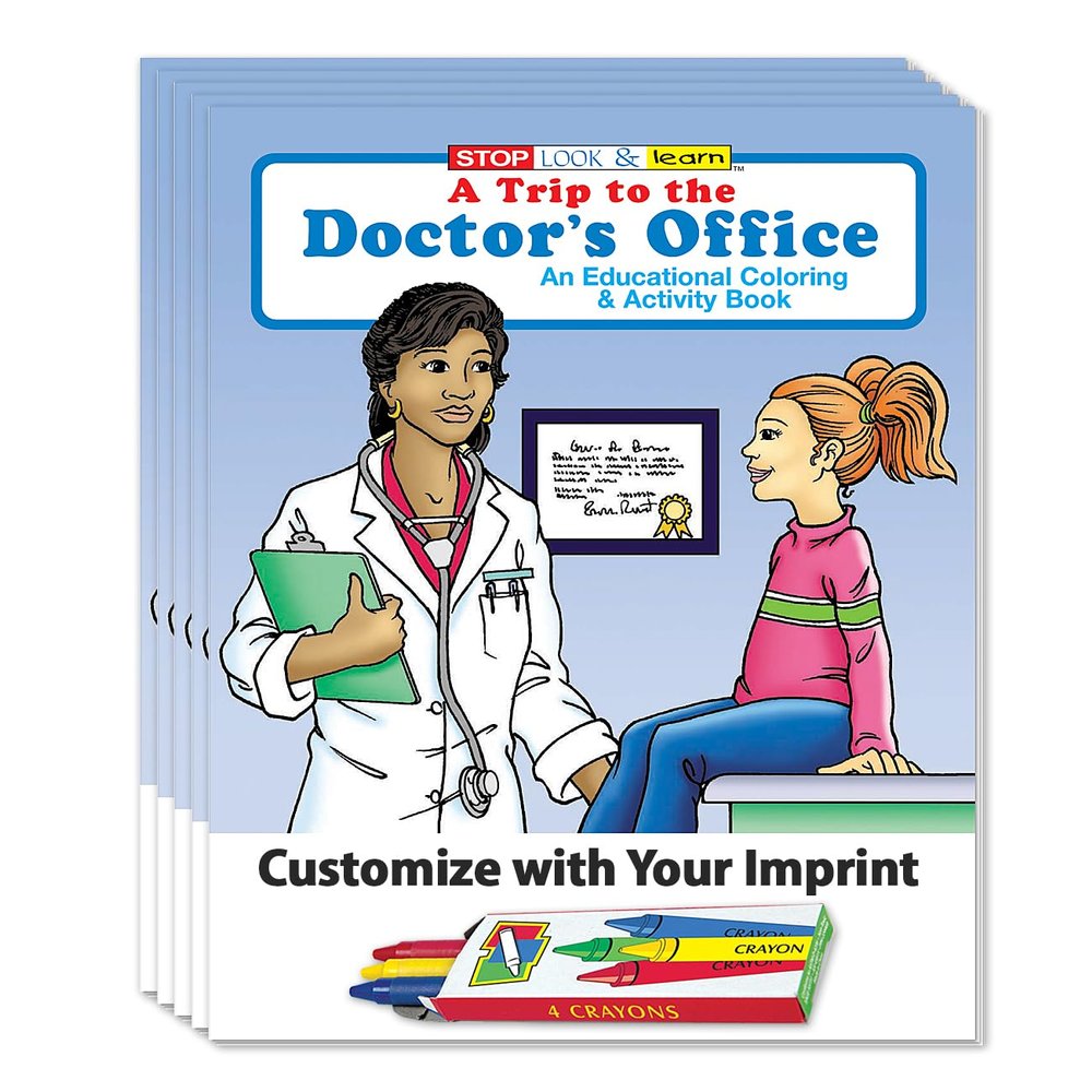 ZOCO A Trip to The Doctor's Office Custom Promotional Coloring Books (250 Bulk Pack, with Crayons) Games, Puzzles, Activities Health Handout for Kids