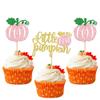24 PCS Little Pumpkin Cupcake Toppers Glitter Fall Theme Pumpkin Cupcake Picks Thanksgiving Cake Decorations for Pumpkin Theme Baby Shower Kids Birthday Party Cake Decorations Supplies Pink view 1