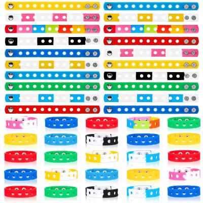 Aoriher 60 Pcs Silicone Charm Bracelets Gifts for Kids Silicone Wristband Gift Adjustable Rubber Bracelet with Holes for Boy Girl (Rainbow)