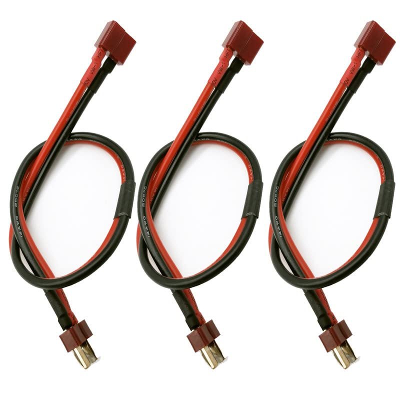 LinsyRC 3-Pack T Plug Male Connector to Female Connector Adapter Extension Cable with 11.8inch 14awg Wire for RC Battery Toy DIY Spare Part