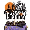 1 PCS Jack and Sally Pumpkin Bat Castle Ghost Cake Topper - Glitter Halloween Cake Pick for Kids Birthday Party & Baby Shower view 1