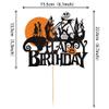 1 PCS Jack and Sally Pumpkin Bat Castle Ghost Cake Topper - Glitter Halloween Cake Pick for Kids Birthday Party & Baby Shower view 2