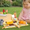 Pillowhale Wooden Picnic Basket Play Food Set  21 PCS Pretend Kids Kitchen Toy with Blanket, Cutting Fruit & Dual Place Settings  Imaginative Outdoor Role-Play Gift for Toddlers Ages 3+ view 3