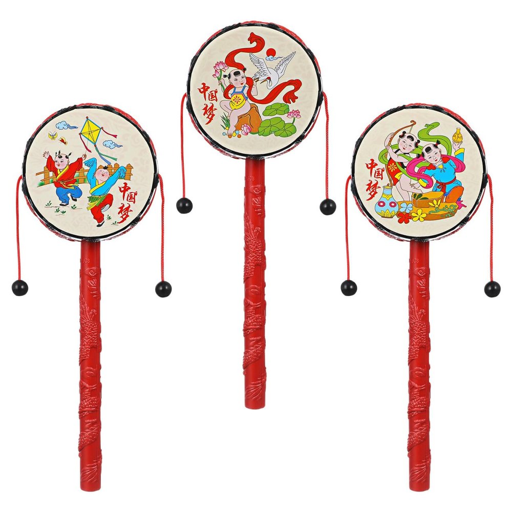 ibasenice 3Pcs Wave Drum Toys Set for Kids Hand Rattle Drum Educational Musical Instruments Early Learning and Coordination Development 7.1 Inch Portable