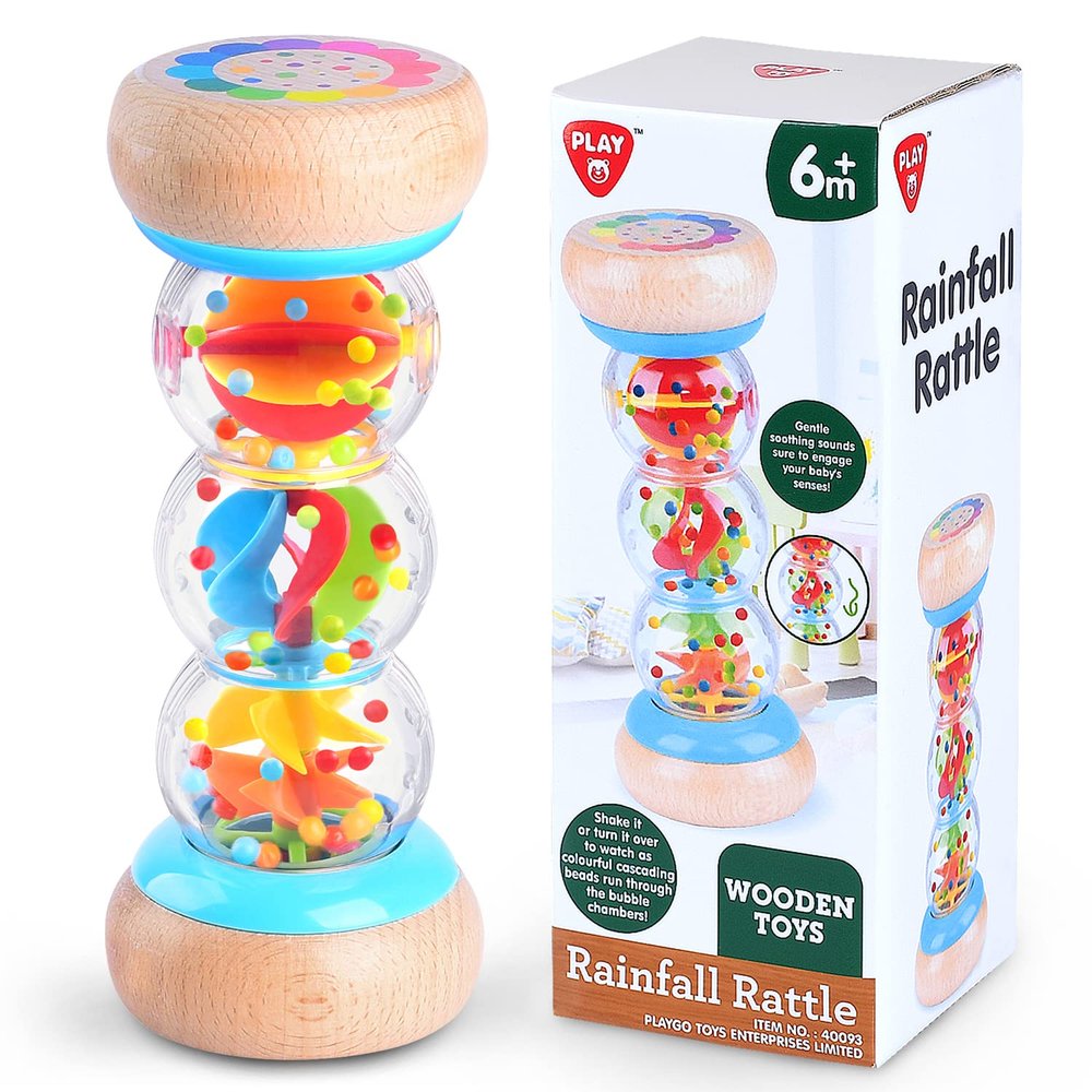 Rainmaker - Montessori Baby Toys for 6-12 Months 1 Year Old, Newborn Baby Rattle Shaker Sensory Toy, 7 inch Wooden Rain Stick Baby Musical Toys for 6 7 8 9 10 Month Infant Toddlers Gift