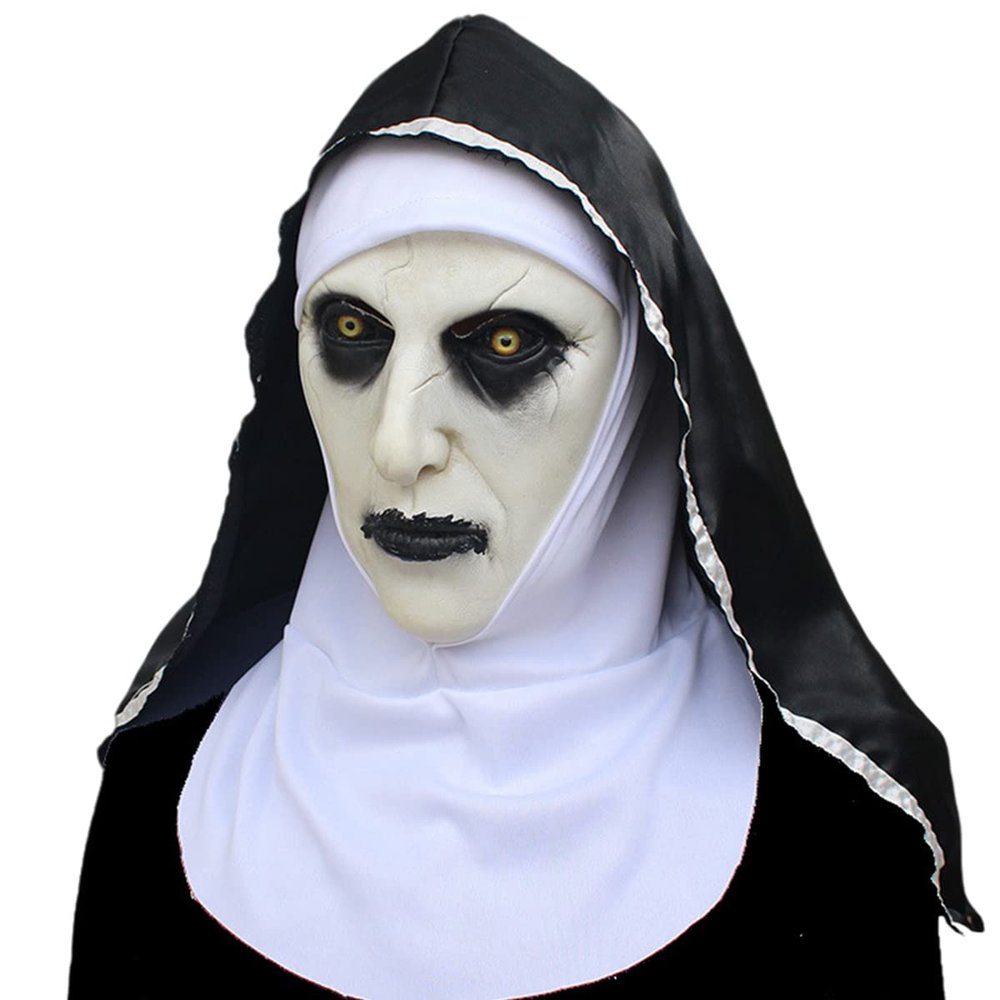 KROITY Nun Mask Horror Movie Decorative Props Witch Mask Halloween Cosplay Party Masquerade Costume Mask Female Ghost Scary Accessories Black