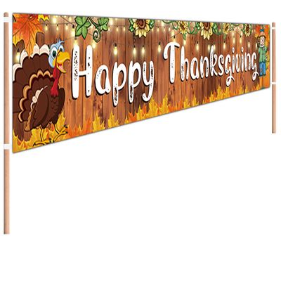9.8 x 1.6 ft Large Happy Thanksgiving Maple Leaf Turkey Banner - Indoor/Outdoor Decoration