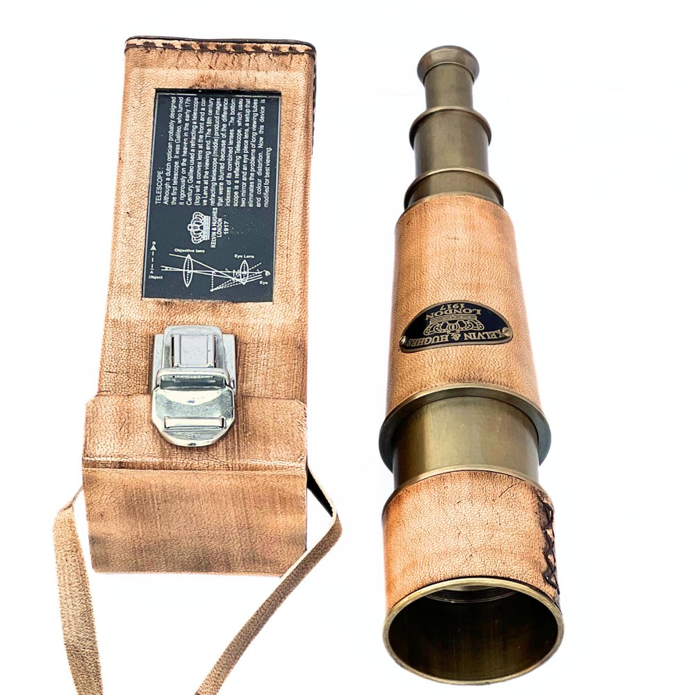 Brass Handheld Telescope Spyglass with Leather Case High Magnification Vintage Nautical Scope, Designer Marine Spyglass for Sailors, Steampunk Collectible Gift