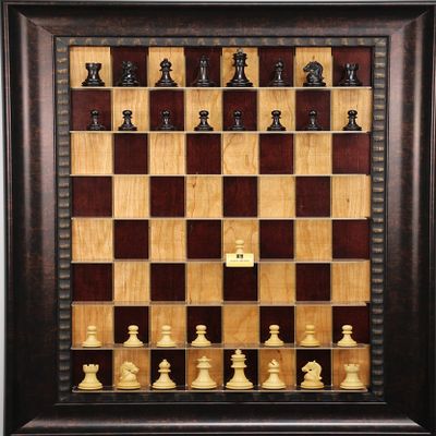 Bridle Knight Pieces Included on Red Cherry Straight Up Chess Vertical Chess Board