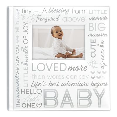 Malden International Designs 4x6 Horizontal 2 Up Baby Photo Album White Book Bound Memo Writing Areas Hard Cover 3.5 x 5 Front Cover Photo Pocket