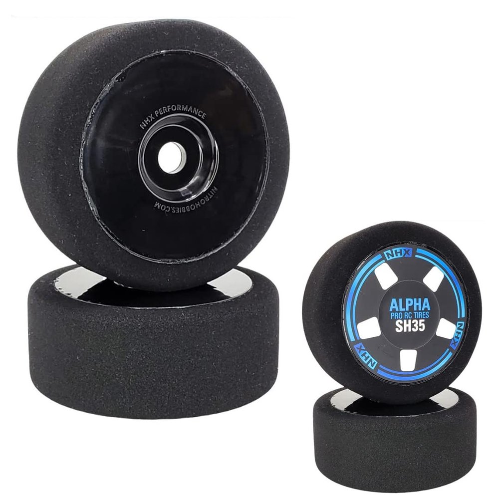 NHX RC 1/8 Alpha SH35 Black Pre-Glued Foam Tires/Wheels 104mm (2)