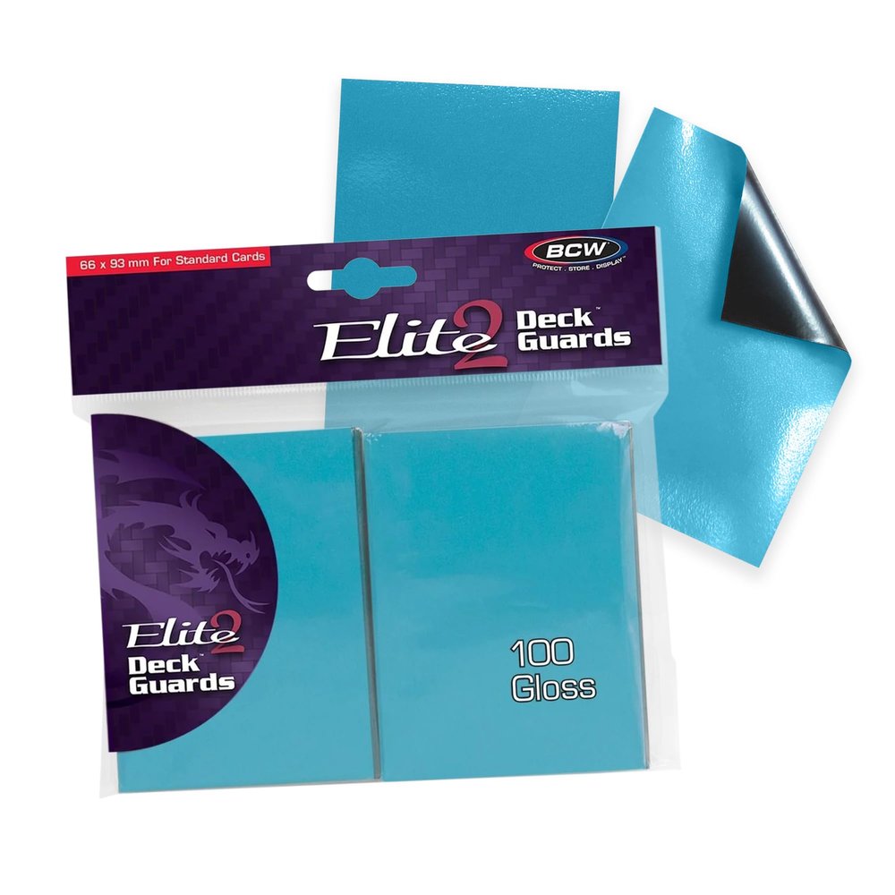 BCW Elite2 Glossy Card Sleeves Azure | Crystal-Clear Front | Textured Back | Fits 2.5" x 3.5" Cards - 100 Ct