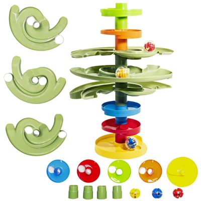 WEofferwhatYOUwant 2-Way Ball Drop Montessori STEM Ball Tower Toy for Toddlers 9M+ | Dual Ramp Design, Expandable Green Tracks, Large Rattle Balls, Easy Assembly, BPA-Free Safe Plastic