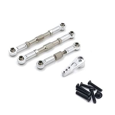 BAIJAC 3PCs Metal Steering Rocker Rod Linkage with Serve Arm for 1/12 Wltoys 12402 RC Car Upgrade Parts Universal ( Color : Silver )