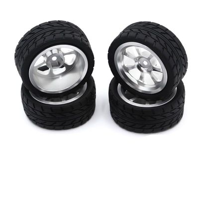 BAIJAC for Wltoys 144001 144010 124016 124017 124019 124018 RC Car Parts 65mm Metal Wheel Rim + High Grip Rubber Tires Tyres ( Color : Silver )