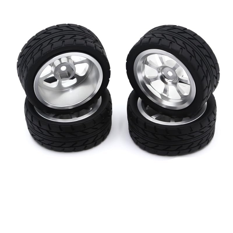 BAIJAC for Wltoys 144001 144010 124016 124017 124019 124018 RC Car Parts 65mm Metal Wheel Rim + High Grip Rubber Tires Tyres ( Color : Silver )