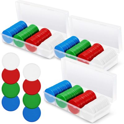Lewtemi Set of 300 Opaque 1.45 Inch Plastic Poker Chips Plastic Learning Counting Counters Poker Chips Tokens with Storage Box for Adults Casino Card Play Learning Math(Blue, Red, Green, White)