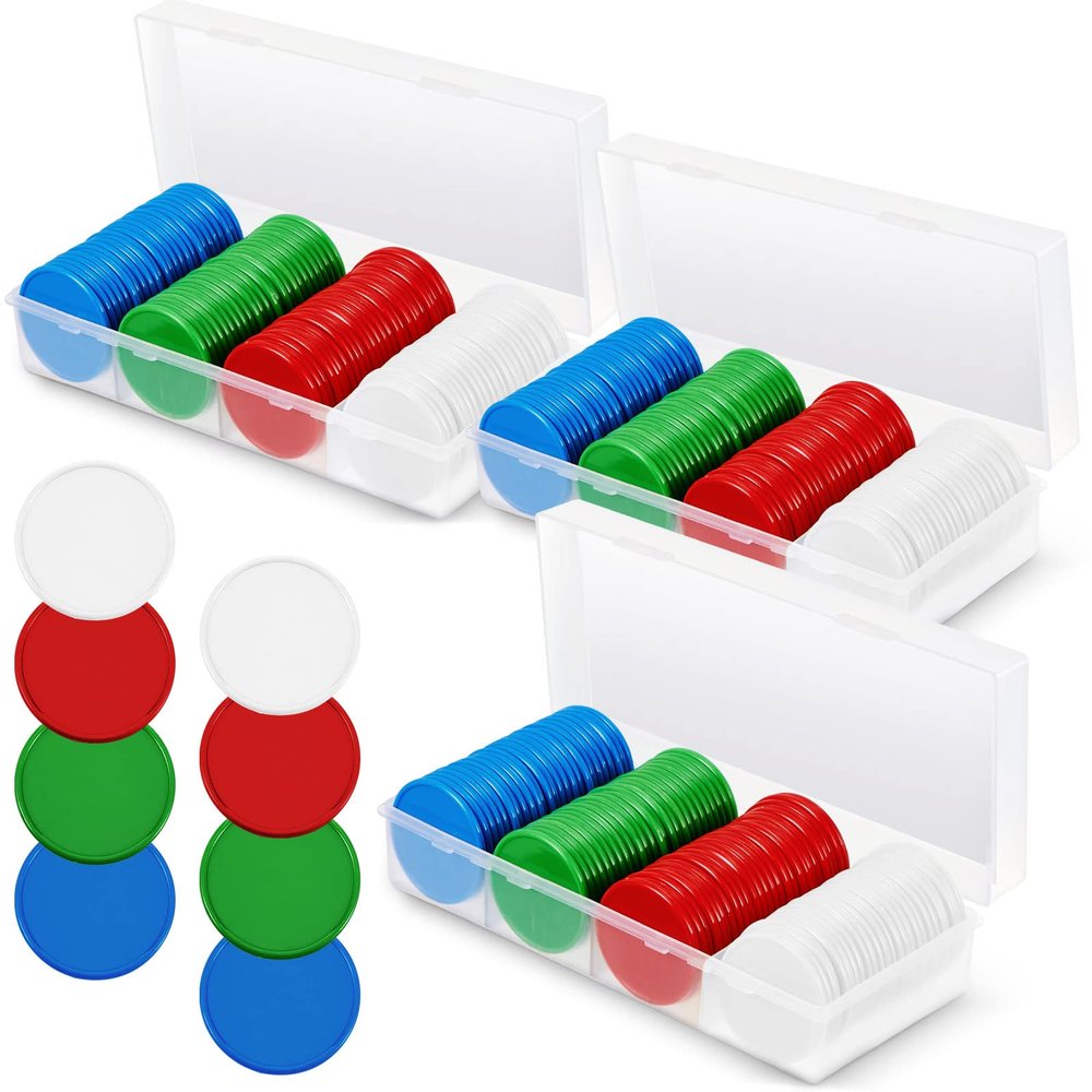Lewtemi Set of 300 Opaque 1.45 Inch Plastic Poker Chips Plastic Learning Counting Counters Poker Chips Tokens with Storage Box for Adults Casino Card Play Learning Math(Blue, Red, Green, White)