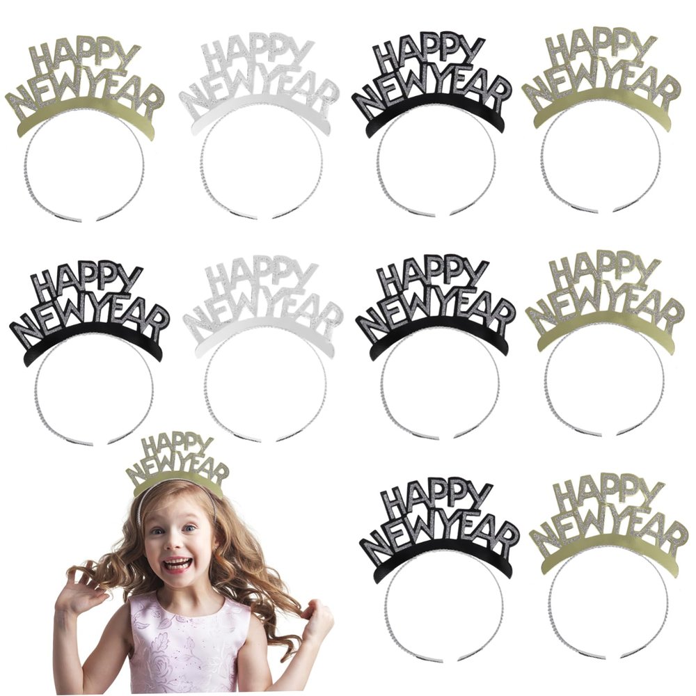 ABOOFAN Happy New Year Headband Tiara 12Pcs 2023 New Years Eve Party Decorations Glitter Photo Props New Years Party Favors Christmas Hair Hoop Headdress Hair Accessories