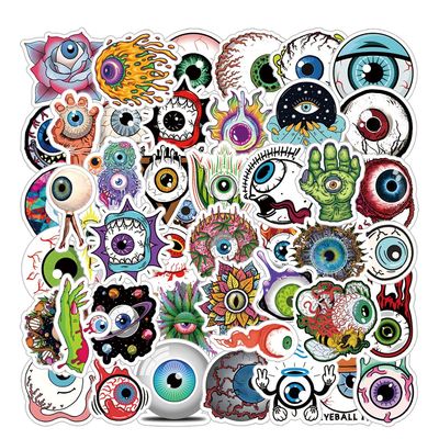 64Pcs Cool Eyeball Stickers Pack, Halloween Horror Terror Vinyl Waterproof Sticker Decals for Water Bottle,Skateboard,Laptop,Phone,Journal,Scrapbooking for Supply Favor Decor