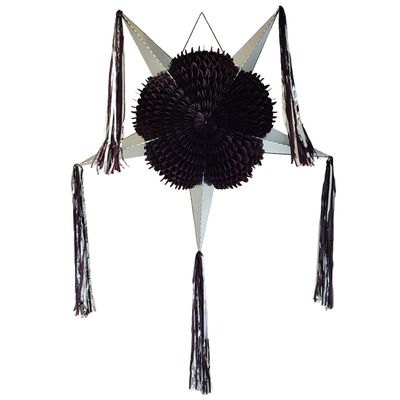 Large 5-Point Star Black Pinata, Elegant Black and Silver Halloween Gothic or Goth Graduation, Wednesday Pinata, Handmade Foldable Mexican Piata supports 6 lb of candies