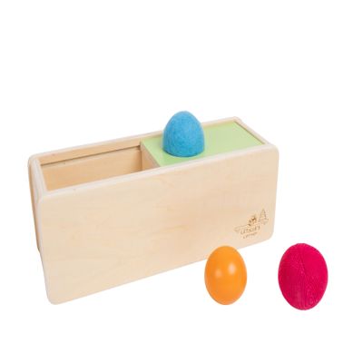 Leticia's Corner Montessori-Inspired Wooden Object Permanence Box, Sliding Top Box with Felt, Wooden and Knitted Balls, Imbucare Box, Ball Drop, Montessori Toy for Babies 6 Months and Older