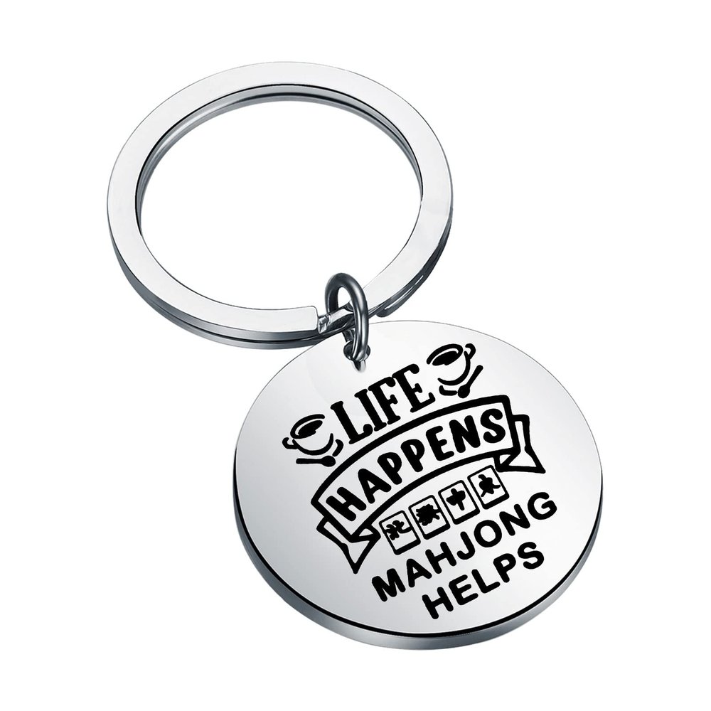 MYOSPARK Mahjong Gift Mahjong Lover Gift Mahjong Jewelry for Mahjong Player Life Happens Mahjong Helps Keychain (Mahjong KC)