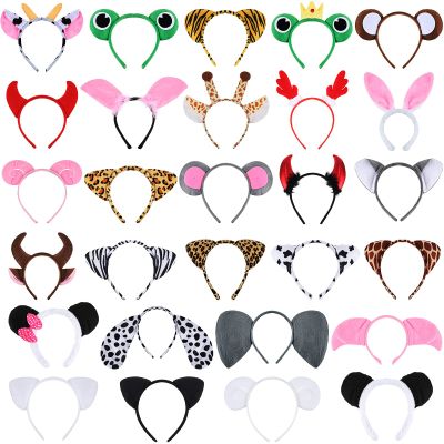 28 Pieces Safari Animal Headbands with Ears, Horns, and Hoops - Jungle Theme Birthday Photo Props for Kids and Adults