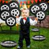 14 Pcs Car Decorations Racing Cars Birthday Party Supplies 4 Tire Tube Swim Ring Inflatable Tire Floats for Pool with 10 Balloons 18 Inch Race Balloons for Birthday Party (Wheel Style) view 2