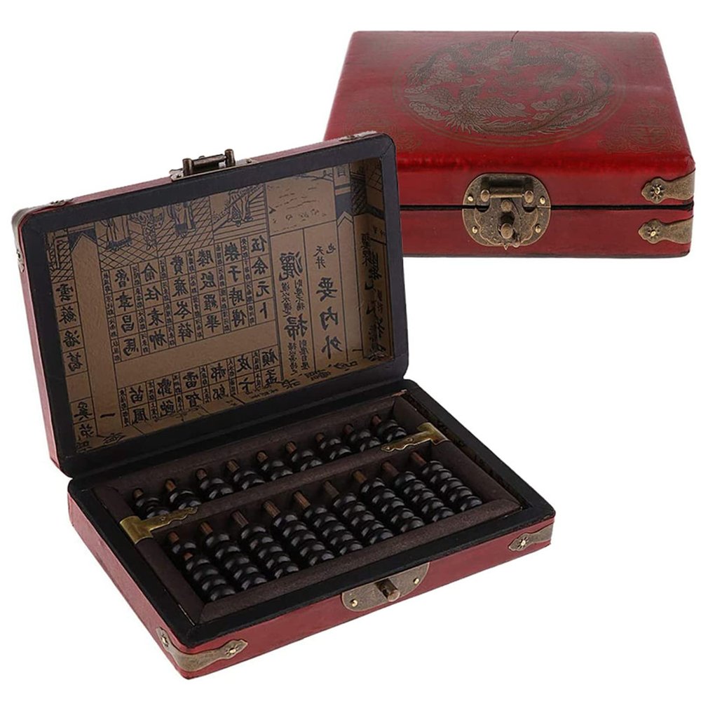 MWNAGO Chinese Abacus with Vintage Leather Box,Classic Wooden Abacus 9 Column Bead Arithmetic Abacus with Classic Calculator Counting Gifts Collectibles Abacus Gift for Adults