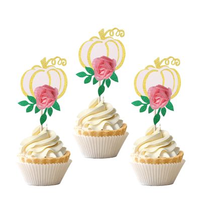 24 PCS Pumpkin Cupcake Toppers Glitter Fall Theme Leaves 3D Flower Pumpkin Cupcake Picks Thanksgiving Halloween Cake Decorations for Pumpkin Theme Baby Shower Birthday Party White
