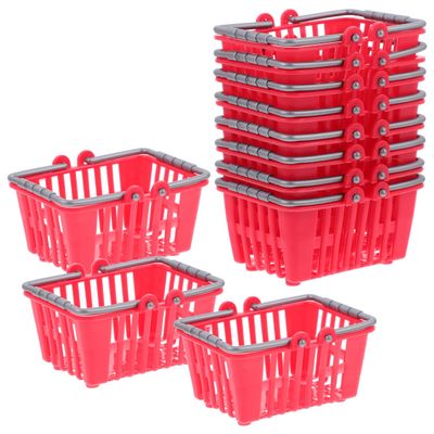 Kisangel 20Pcs Mini Plastic Shopping Baskets, Dollhouse Kids Grocery Basket with Handles Picnic Cart for Kitchen Pretend Toys, Red