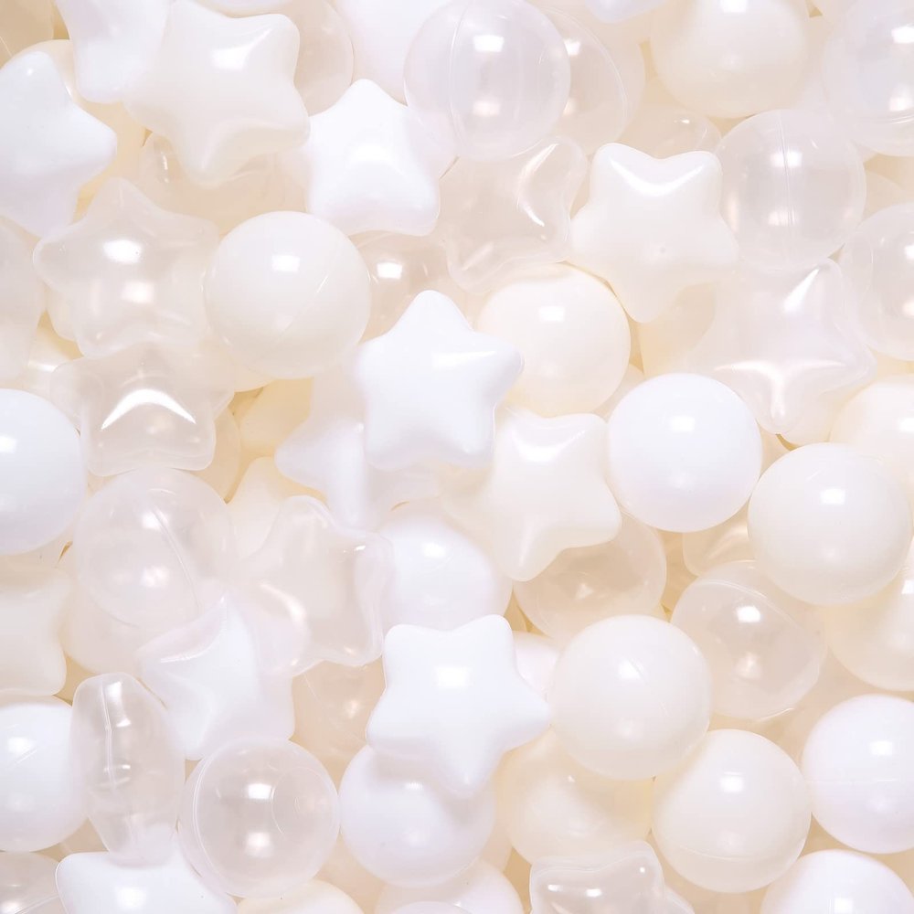 Realhaha Ball Pit Balls 100 PCS, Star Shapes for Babies Kids Playpen Plastic Balls for Babies Ball Pool Puppy Playballs, Beige White Clear