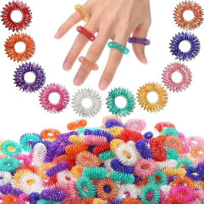 Nuogo 300 Pcs Acupressure Rings Spiky Sensory Finger Rings for Fingers Stress Relief Fidget Sensory Toys for Teens Adults Stress Reliever Massage