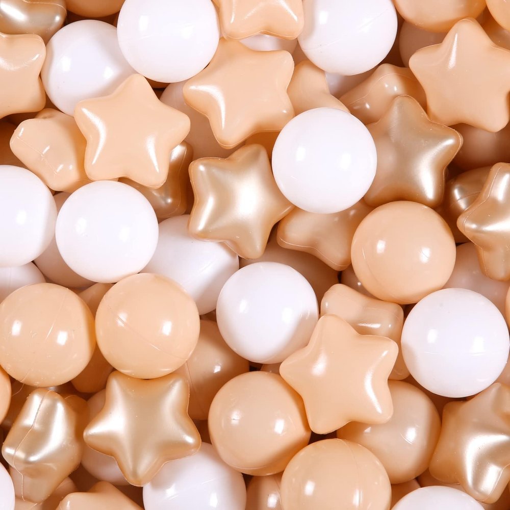 GOGOSO Ball Pit Balls for Toddlers Kids Plastic Balls for Ball-Pit Playpen Pool Baby Play Pastel BPA-Free Non Toxic Play Pastel Crush Proof Bal Fun Shaped Star Gold Beige White 100pcs
