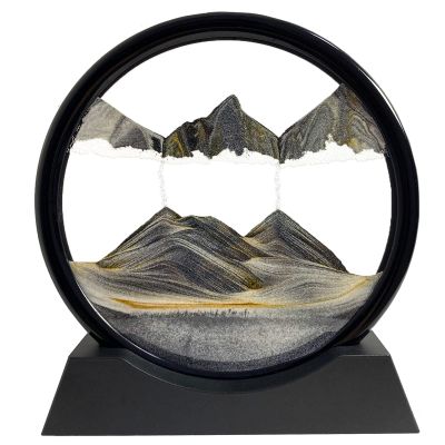 SANDCLE Moving Sand Art Picture - Sand Art Liquid Motion 3D Deep Sea Sandscape, Round Glass Frame Display Flowing Sand Relaxing Toy for Desktop Home Office Work Ocean Decor(Black, 7")