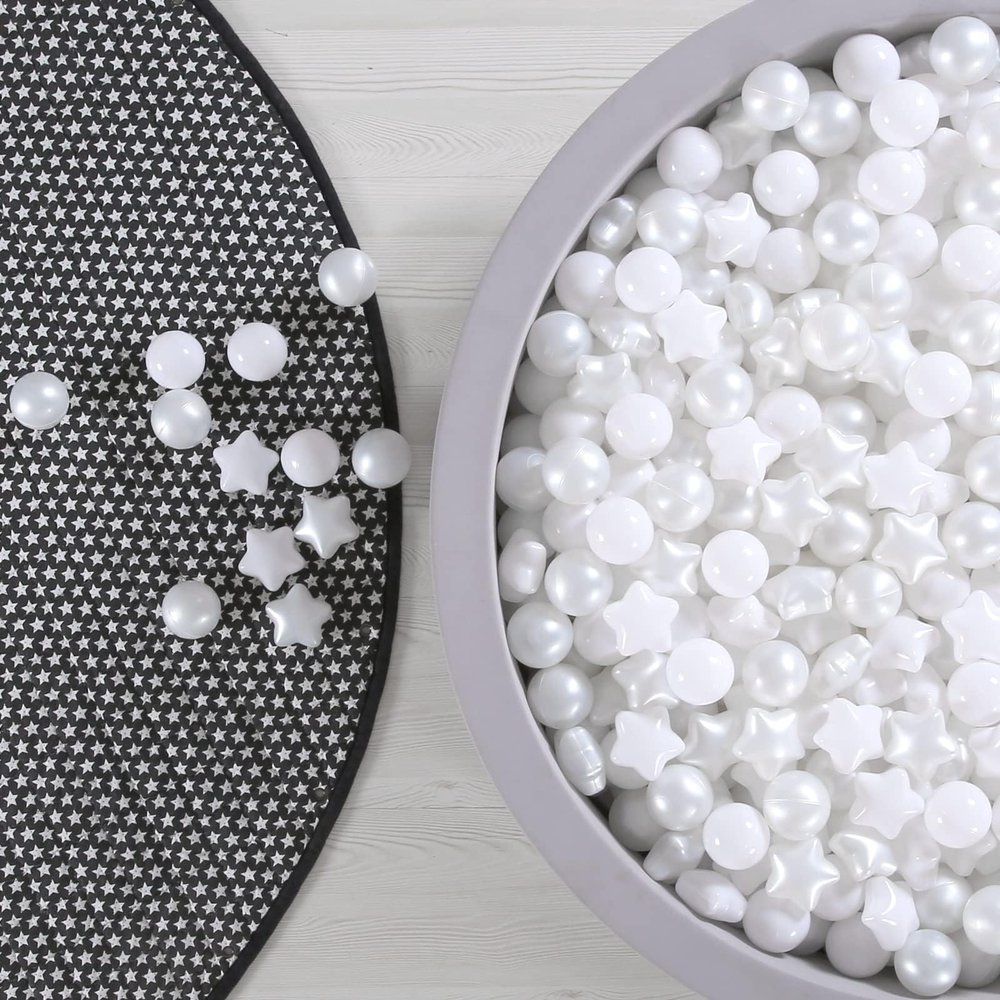 GOGOSO Ball Pit Balls for Toddler, Baby Plastic Playballs Kids Soft Pastel Pelotas Non-Toxic BPA-Free, Pearl White+White Star Balls,100 Balls