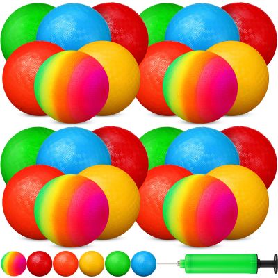 Vinsot 12 Pack 8.5 Inch Playground Balls Kickball Bulk, Bouncy Balls for Kids Inflatable Bouncing Handball with Hand Pump for Indoor Outdoor Games(Mixed Color)