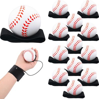 Deekin 2.36 Inch Wrist Return Ball Sports Wristband Rebound Ball on a String Rebound Bouncy for Wrist Exercise Fun Outdoor Activity for Team(12 Pcs,Baseball)