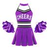 Agoky School Girls Cheer Leader Team Uniform Cheerleading Dance Costume Pleated Skirt Set with Pompoms Musical Party Outfit Purple 14 Years view 1