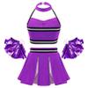 Agoky School Girls Cheer Leader Team Uniform Cheerleading Dance Costume Pleated Skirt Set with Pompoms Musical Party Outfit Purple 14 Years view 2
