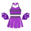 Agoky School Girls Cheer Leader Team Uniform Cheerleading Dance Costume Pleated Skirt Set with Pompoms Musical Party Outfit Purple 14 Years view 4