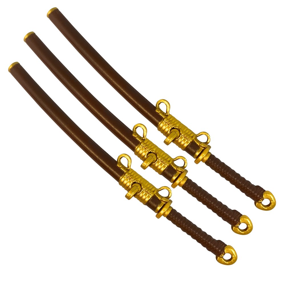 Set of 3 Brown Plastic Toy Katana Swords with Removable Sheath for 6-8 Inch Action Figures