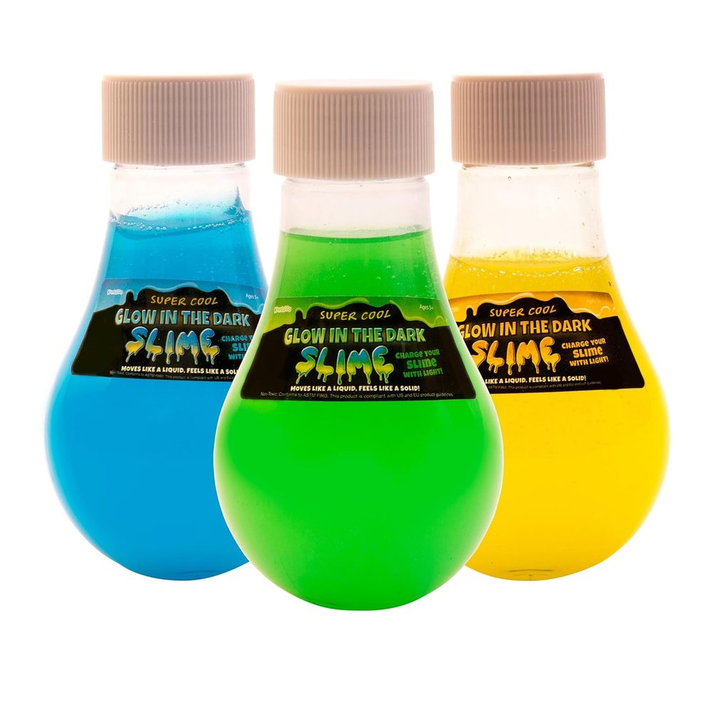 3 Pack Glow in The Dark Slime - Bright Neon Colors Blue, Yellow and Green Glow Slime Bottles Great for Birthdays, Loot Bags, Easter Baskets, Halloween & Stocking Stuffers, for Boys and Girls Ages 5+