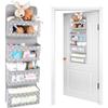 Vesta Baby Nursery Over Door Hanging Organizer with Metal Hooks | 4 Large Clear Window Pocket Storage for Kids Room, Bathroom, Closet | Gray Star Fabric Caddy for Diapers, Toys, Cosmetics, Clothes view 1