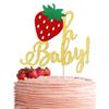 1 PCS Strawberry Oh Baby Cake Topper Glitter Baby Shower Strawberry Cake Pick Decorations for Fruit Theme Gender Reveal Baby Shower Kids Birthday Party Supplies Gold view 1