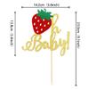 1 PCS Strawberry Oh Baby Cake Topper Glitter Baby Shower Strawberry Cake Pick Decorations for Fruit Theme Gender Reveal Baby Shower Kids Birthday Party Supplies Gold view 2