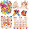 Agirlgle Wooden Rainbow Building Blocks Cube Gem Stacking Blocks Toy - Colorful Montessori Rainbow Stacker Toy Elegant Wood Rainbow Cube Blocks- Acrylic Blocks Educational Toys for Toddlers- 80Pcs view 1