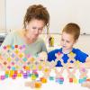 Agirlgle Wooden Rainbow Building Blocks Cube Gem Stacking Blocks Toy - Colorful Montessori Rainbow Stacker Toy Elegant Wood Rainbow Cube Blocks- Acrylic Blocks Educational Toys for Toddlers- 80Pcs view 4