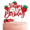 1 PCS Strawberry Happy Birthday Cake Topper with Glitter Flower Fruit Theme Birthday Berrry Cake Pick Decorations for Strawberry Theme Baby Shower Kids Birthday Party Cake Decorations Supplies view 1